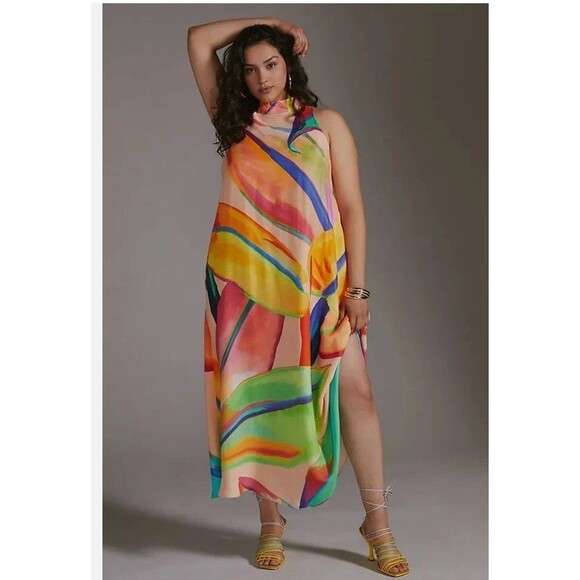 Anthropologie Farm Rio Halter Dress Abstract NWT Size 2X MSRP $230.00 - Picture 2 of 14